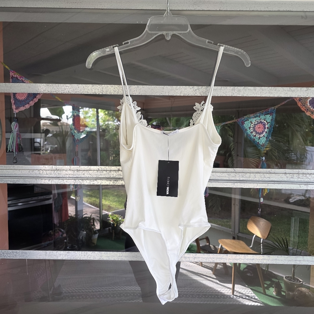 Fashion Nova White Lace-Up V-Neck Bodysuit - Picture 3 of 15